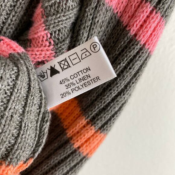 Lisa Todd Neon Stripe V Sweater Size M Gray Pink Cotton Linen Relaxed Maximalist - Picture 10 of 11